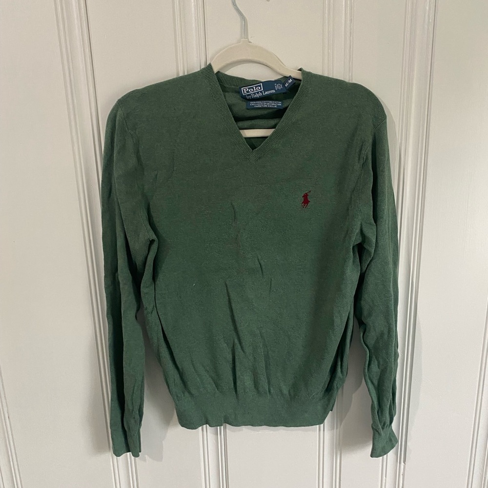 Polo Ralph Lauren 100% Pima Cotton V-Neck Sweater Men's Size Medium Green